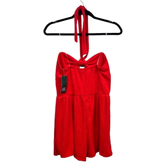 Wild Fable Womens Halter Romper Tie Neck Stretch Terry Cloth Red Size S - Picture 5 of 7